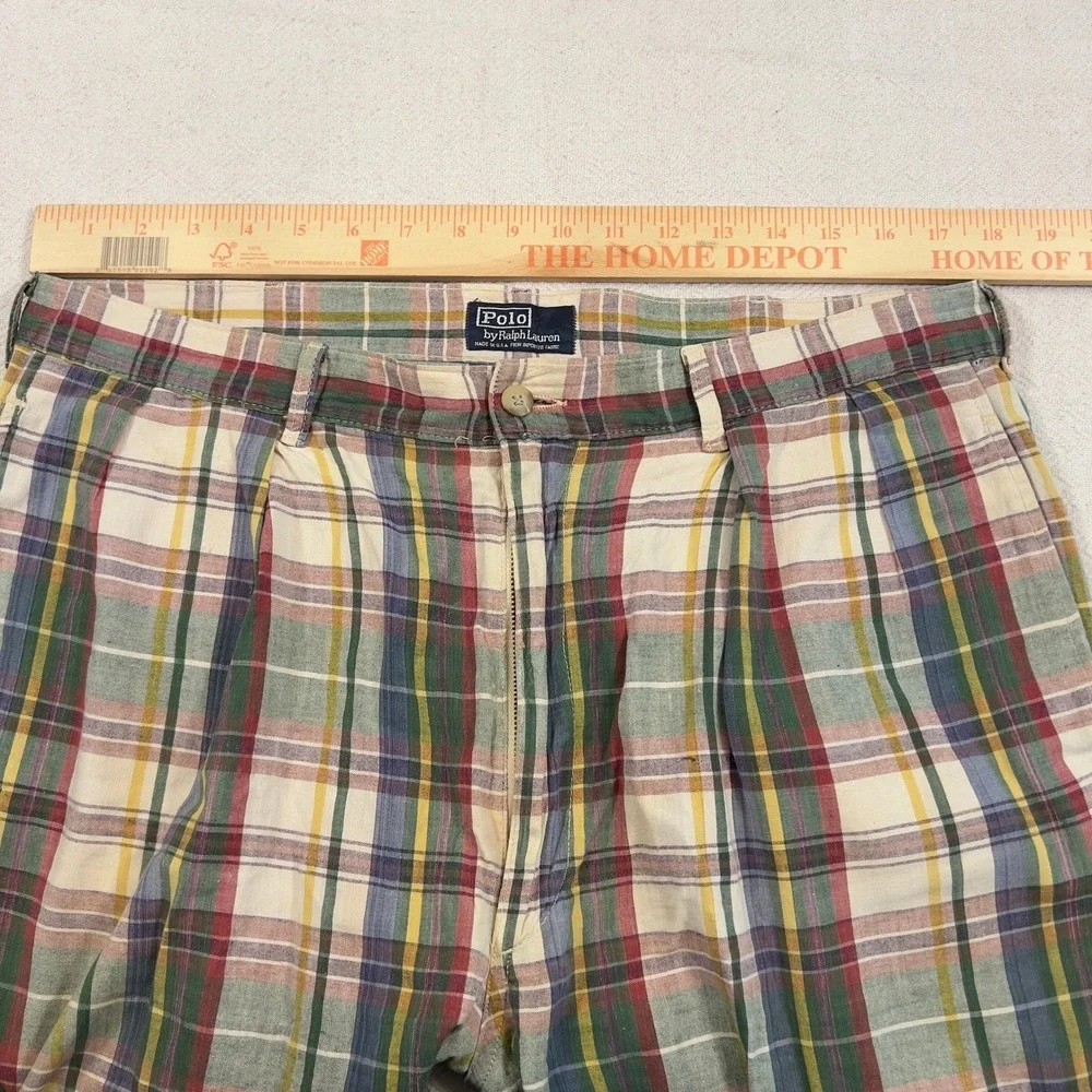 Polo by Ralph Lauren Plaid‎ Pleated Shorts Men's 35 Cotton Made in USA